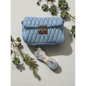 NWT Reg $150 Badgley Mischka Collection light blue Quilted Messenger Bag